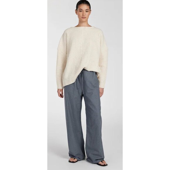 DISSH Mason Slate Pinstripe Wide Leg Flare Pants Women 4 Gray Drawstring Slouchy - Picture 1 of 15